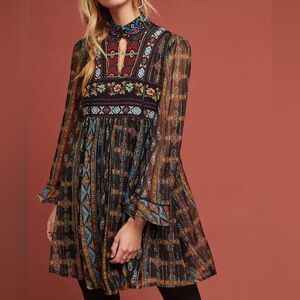 Anthropologie Akemi + Kin Sheria Metallic Embroidered Dress